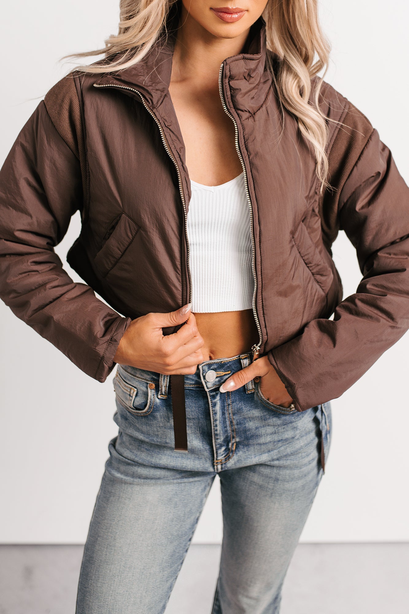 Snow Calls Cropped Bomber Jacket (Espresso)