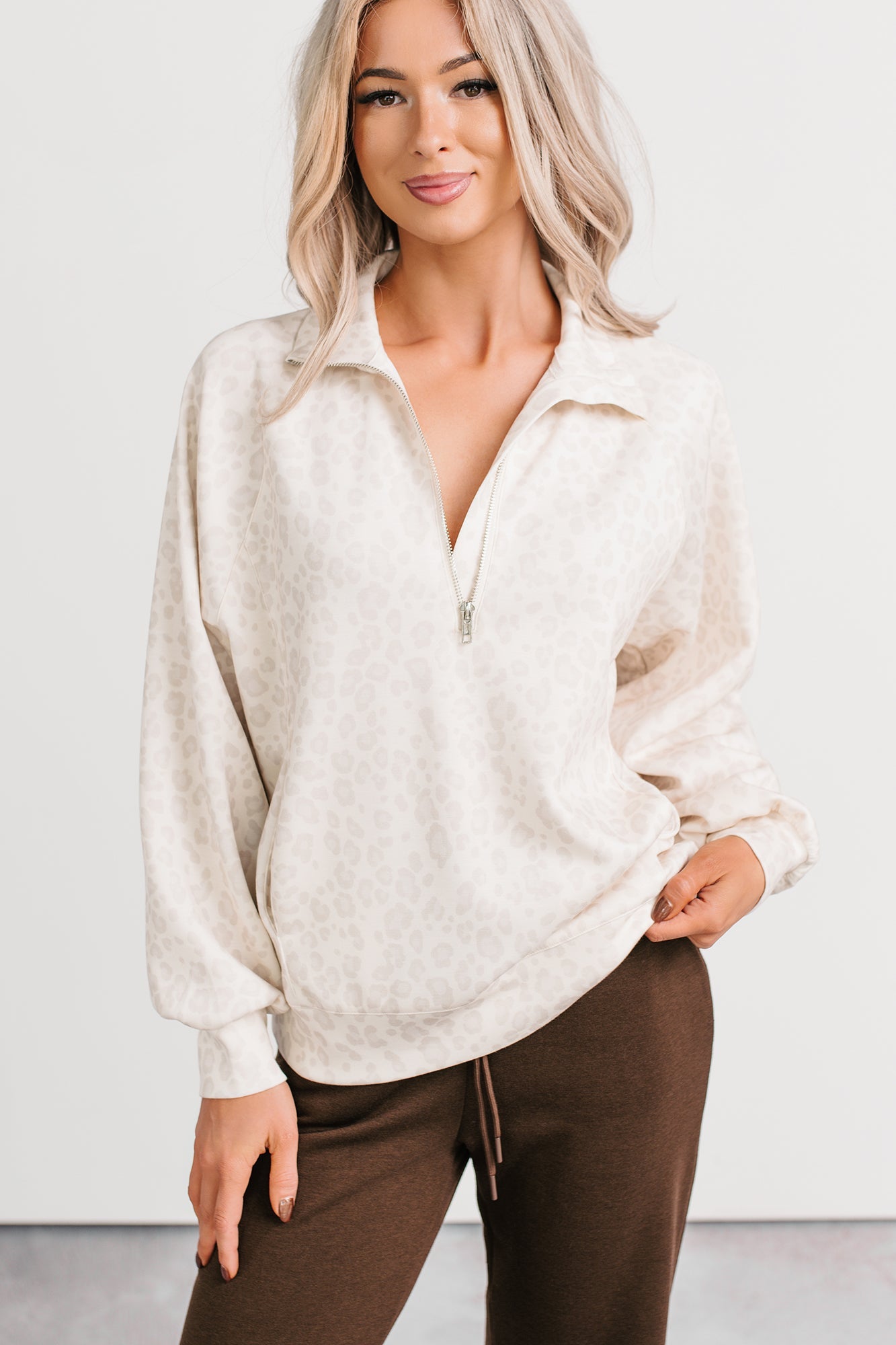 Simply Yours Soft Half-Zip Pullover (Leopard)