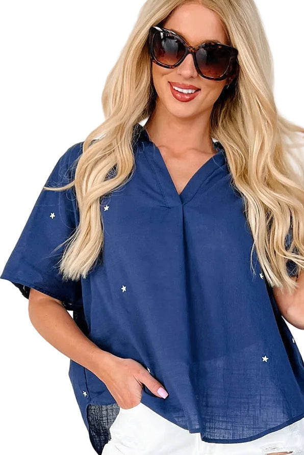 Stateside Star Embroidered Blouse (Navy/White)