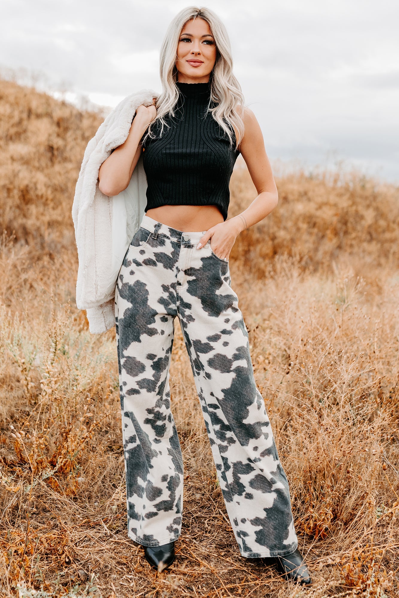 Willis Wide Leg Cow Print Klesis Jeans (Brown)