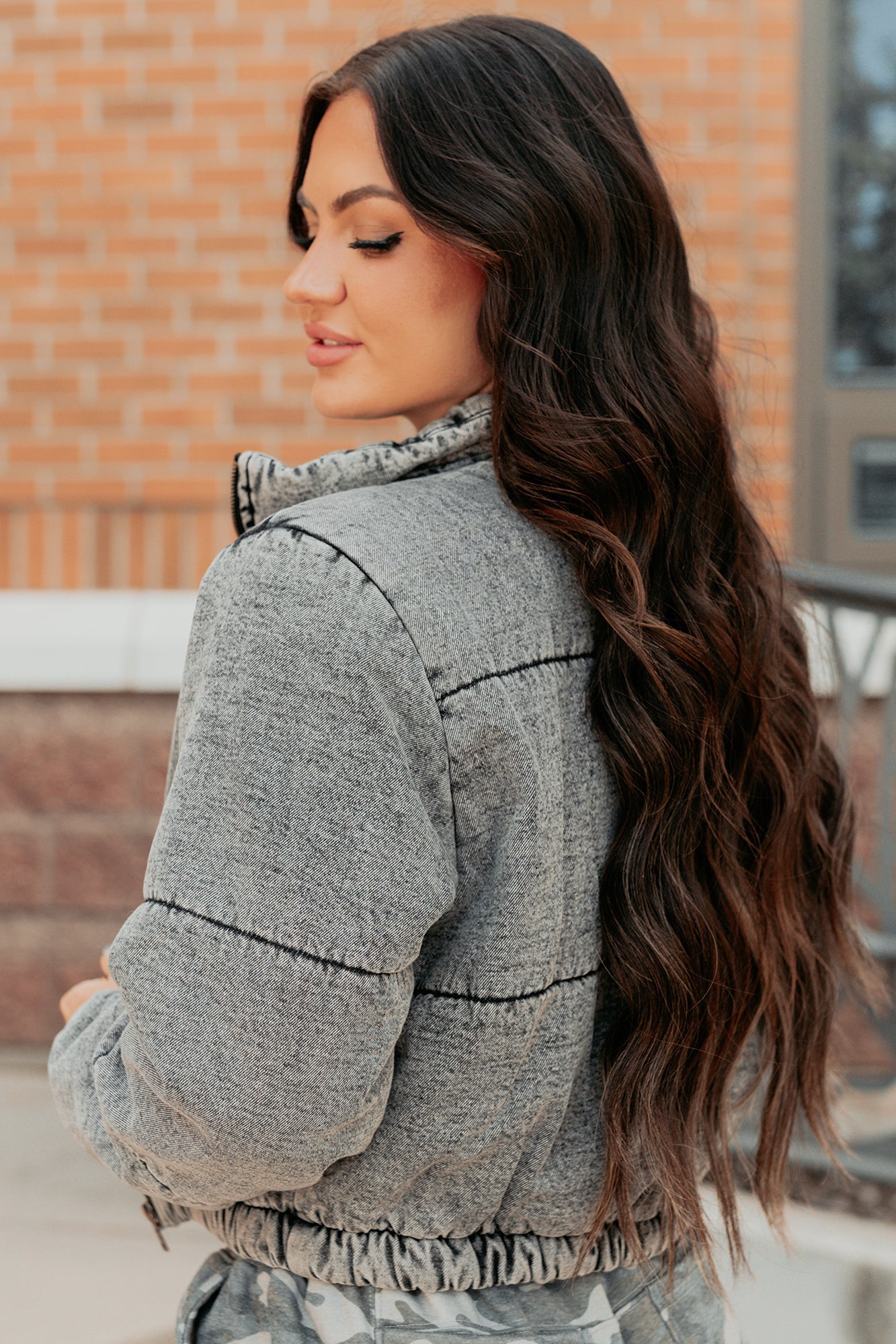 Warm Refuge Denim Cropped Puffer Jacket (Black)