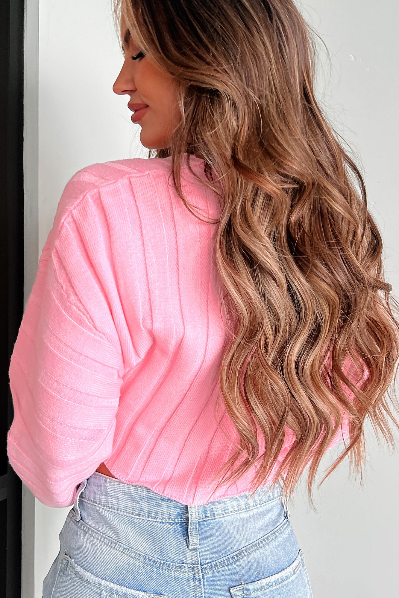 Putting On A Smile Ribbed Crop Sweater (Pink)