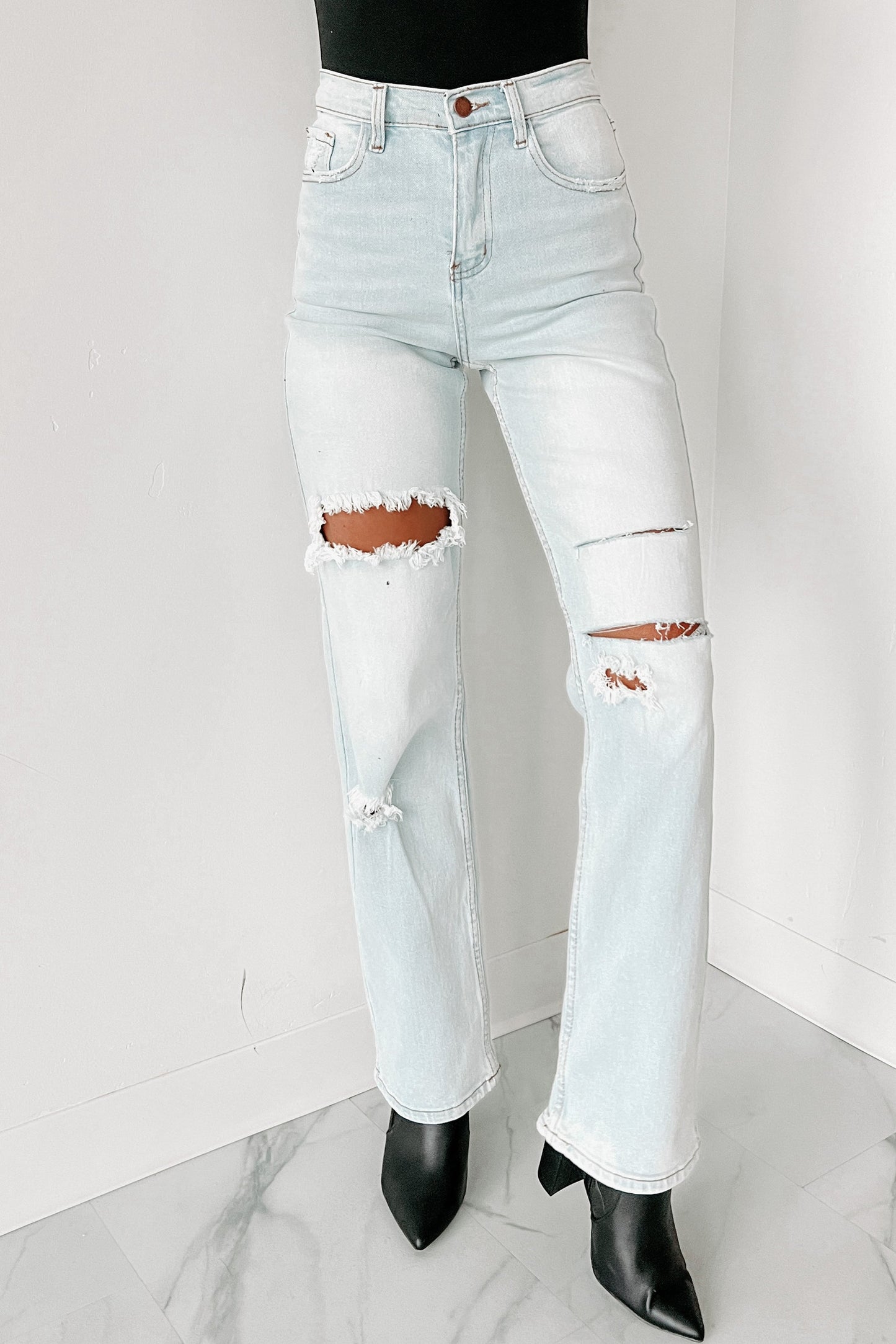 Only Good Days High Rise Distressed Wide Leg Jeans (Light)