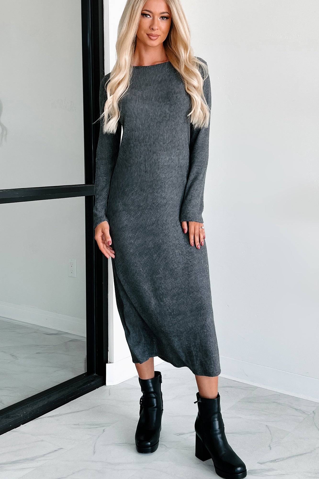 Zahari Long Sleeve Maxi Dress (Charcoal)
