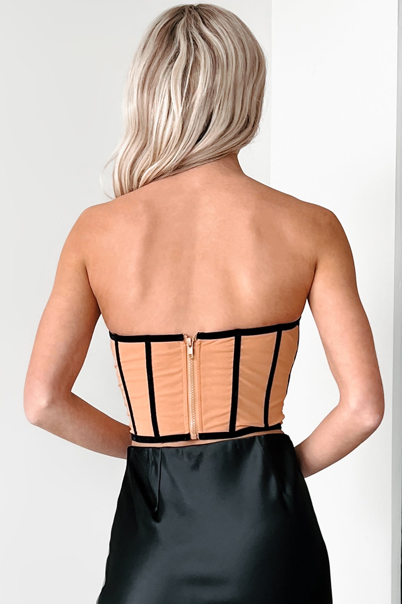Skipping The Line Velvet Mesh Corset Top (Nude)