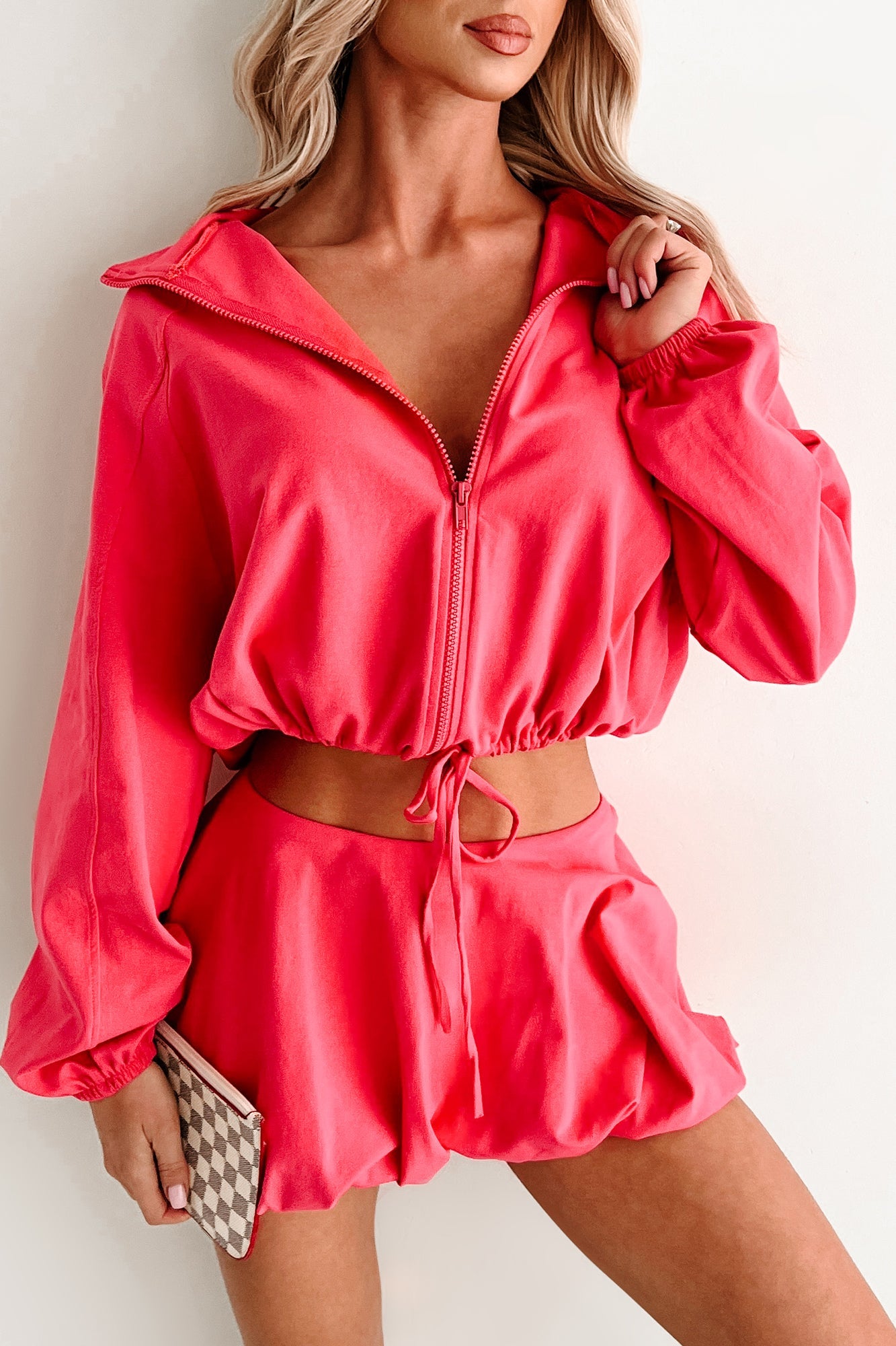 Relax, Recharge, Repeat Two-Piece Puff Skirt Set (Coral)