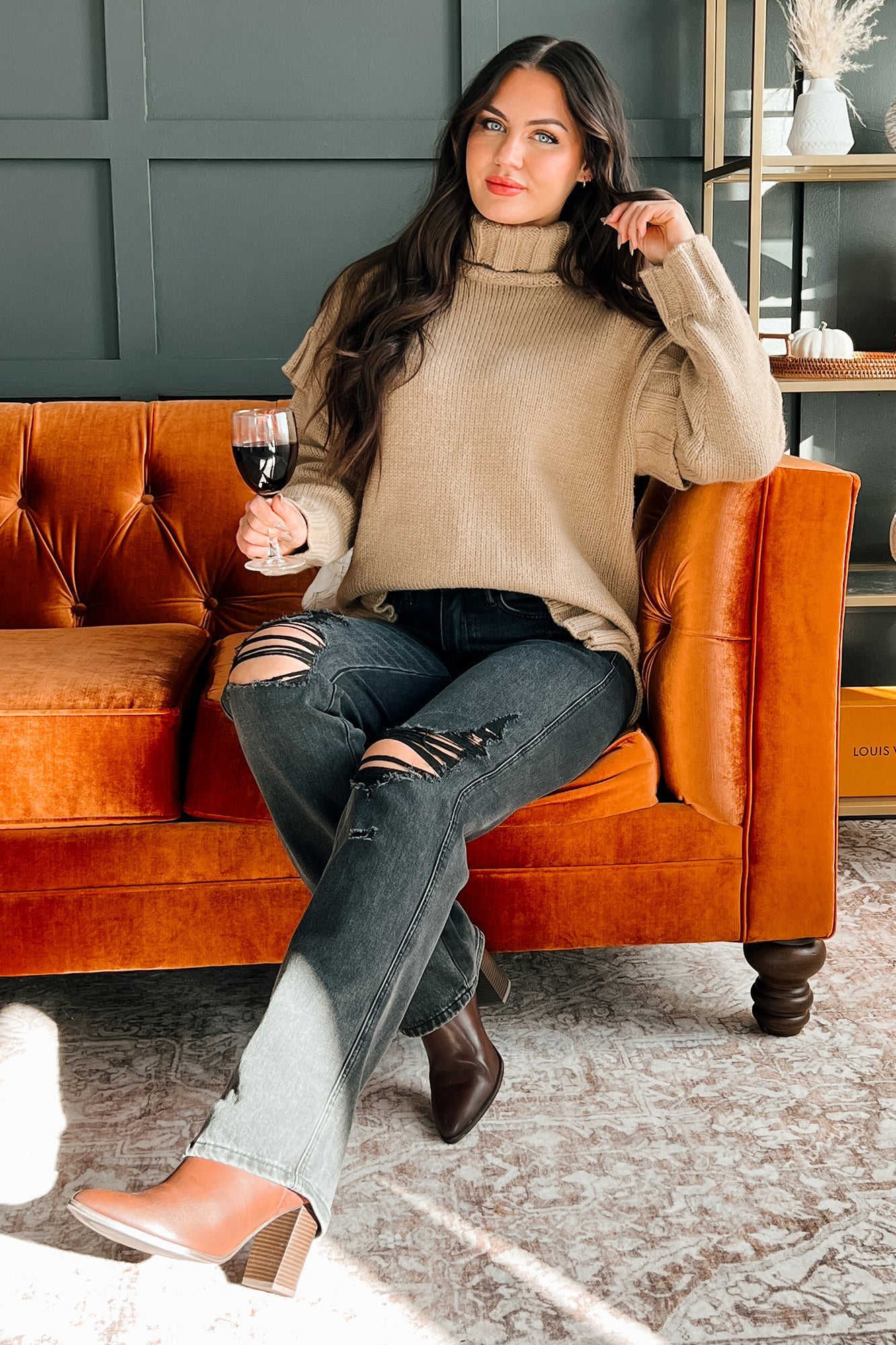 Staying Connected Oversized Turtleneck Sweater (Taupe)