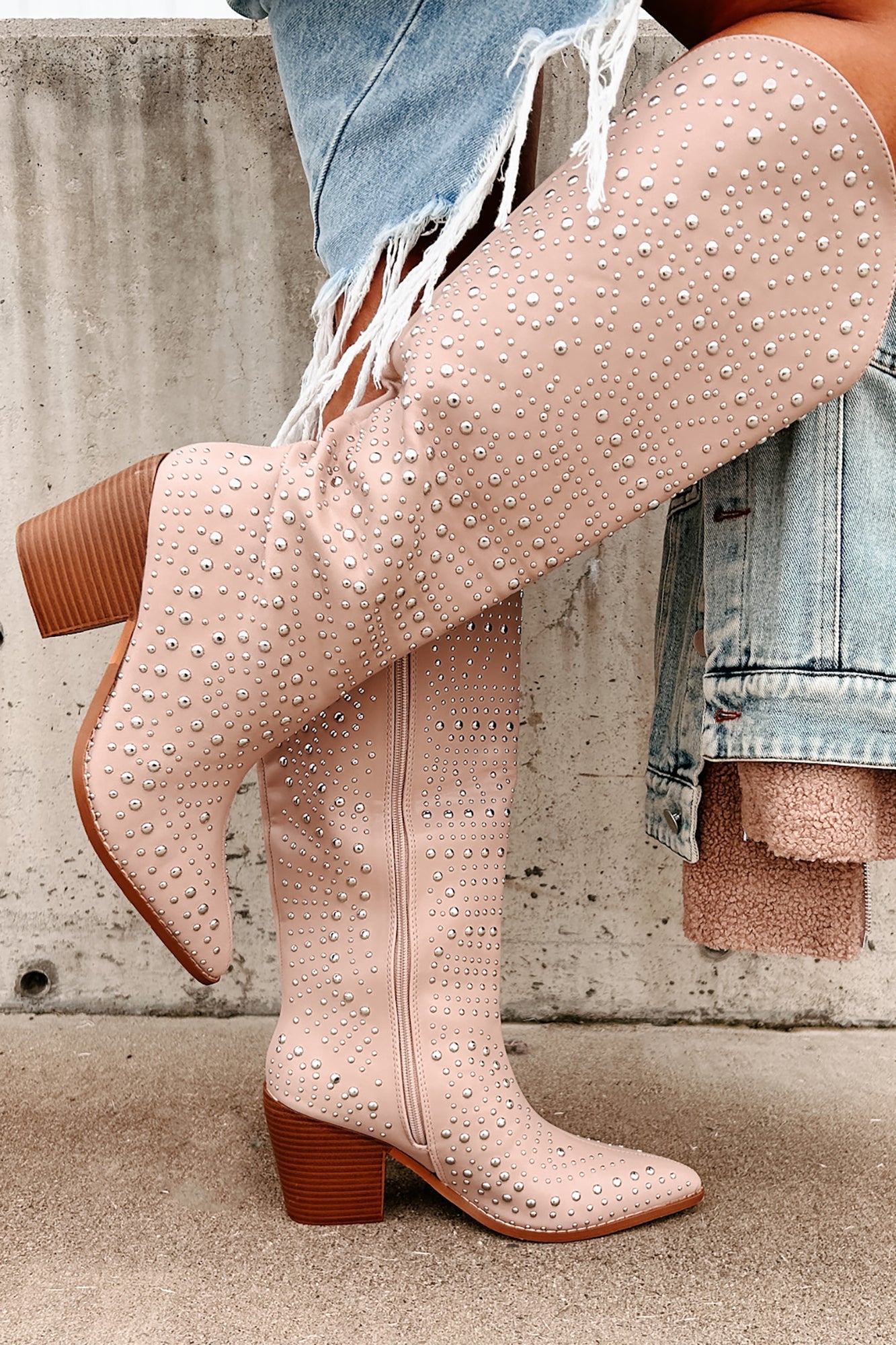 Ready To Get Rowdy Studded Western Boots (Beige)
