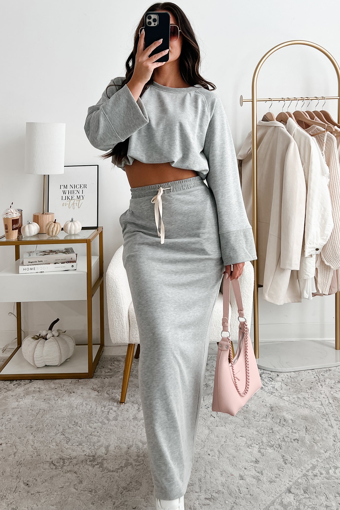 Times Like These Bubble Hem Crop Top (Heather Grey)