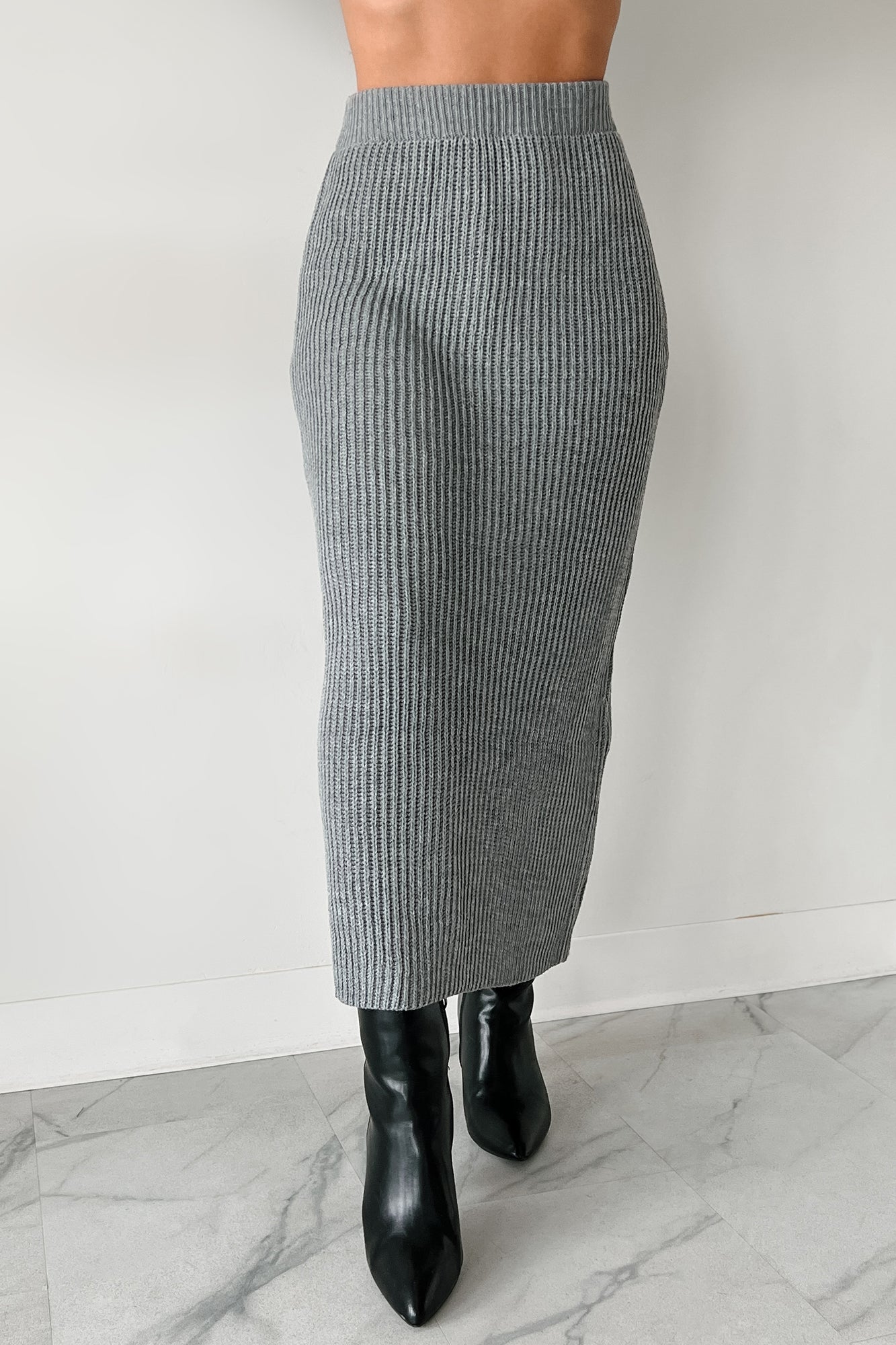 Wish I Could Sweater Knit Long Skirt (Heather Grey)