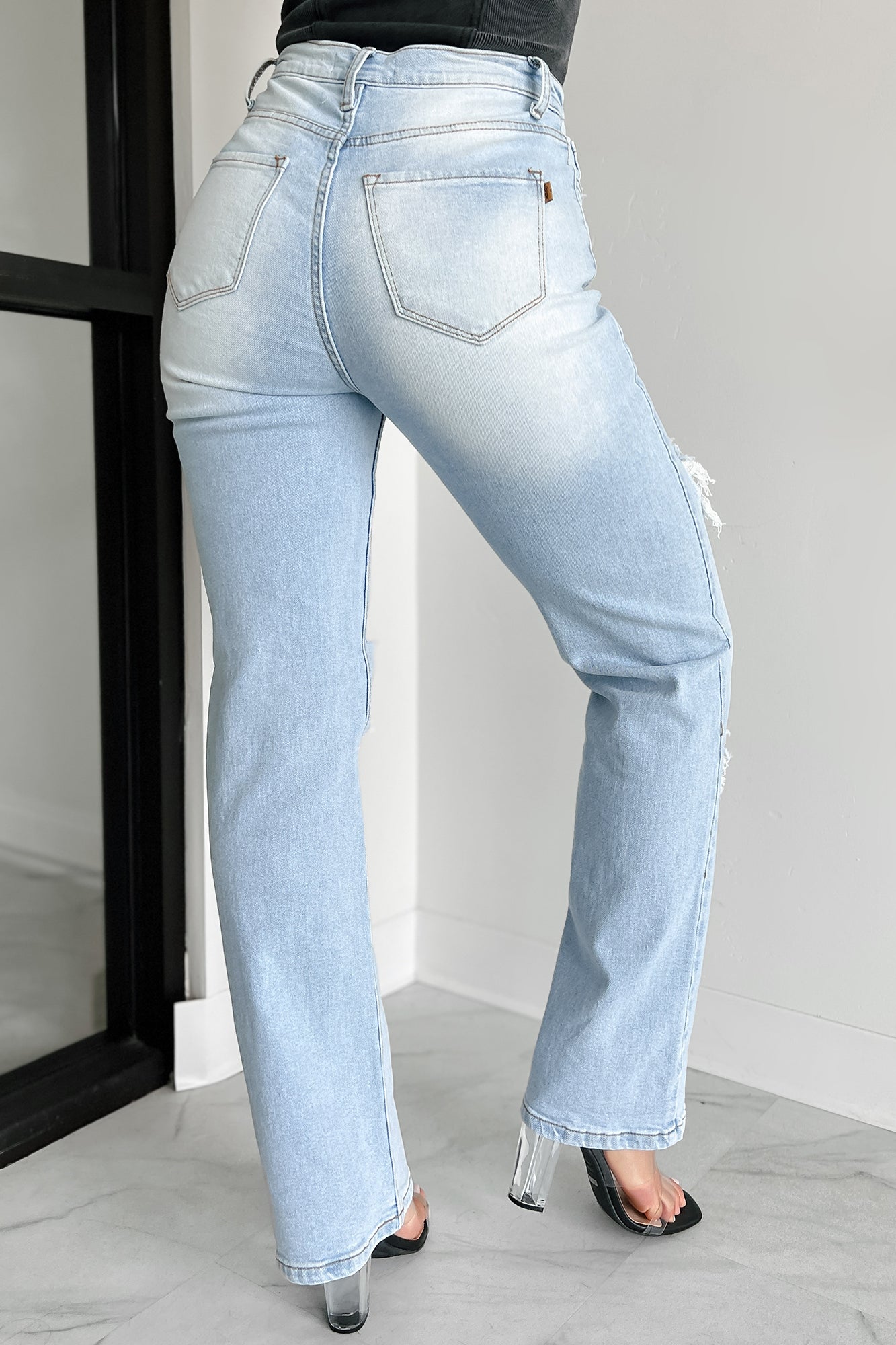 Only Good Days High Rise Distressed Wide Leg Jeans (Light)