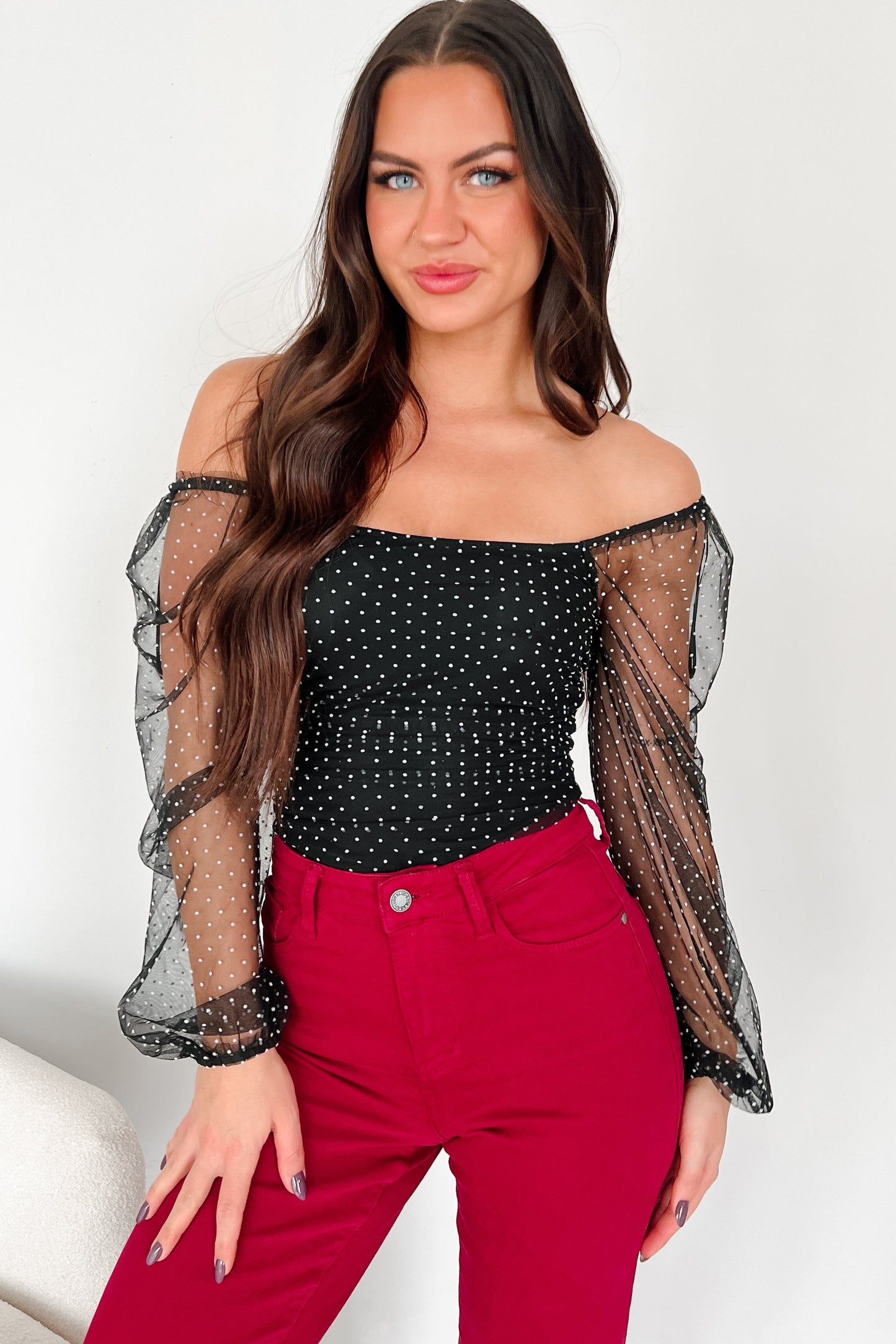 Seeing Spots Dotted Mesh Bodysuit (Black/White Dot)