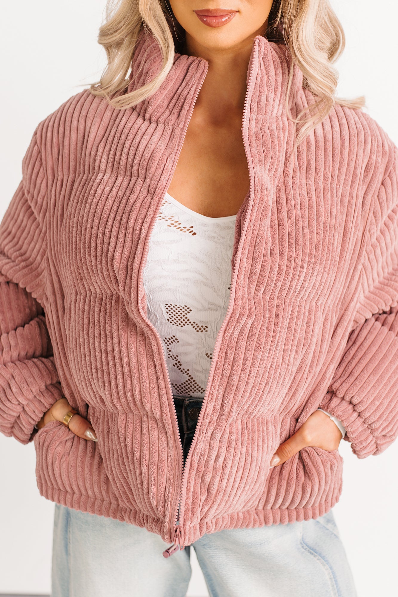 Purely Casual Corduroy Puffer Jacket (Mauve)