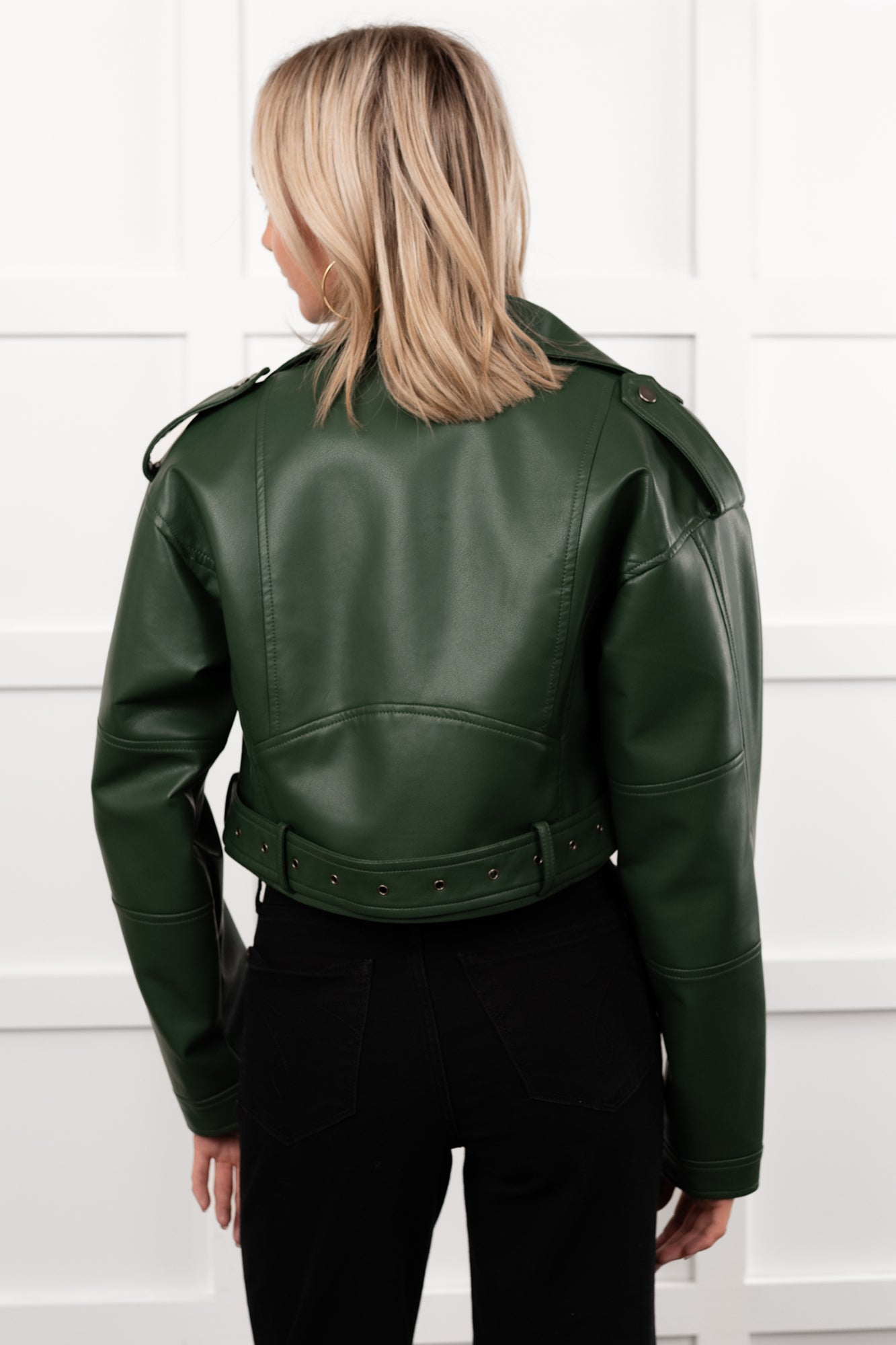 Rule Maker Faux Leather Cropped Jacket (Hunter Green)