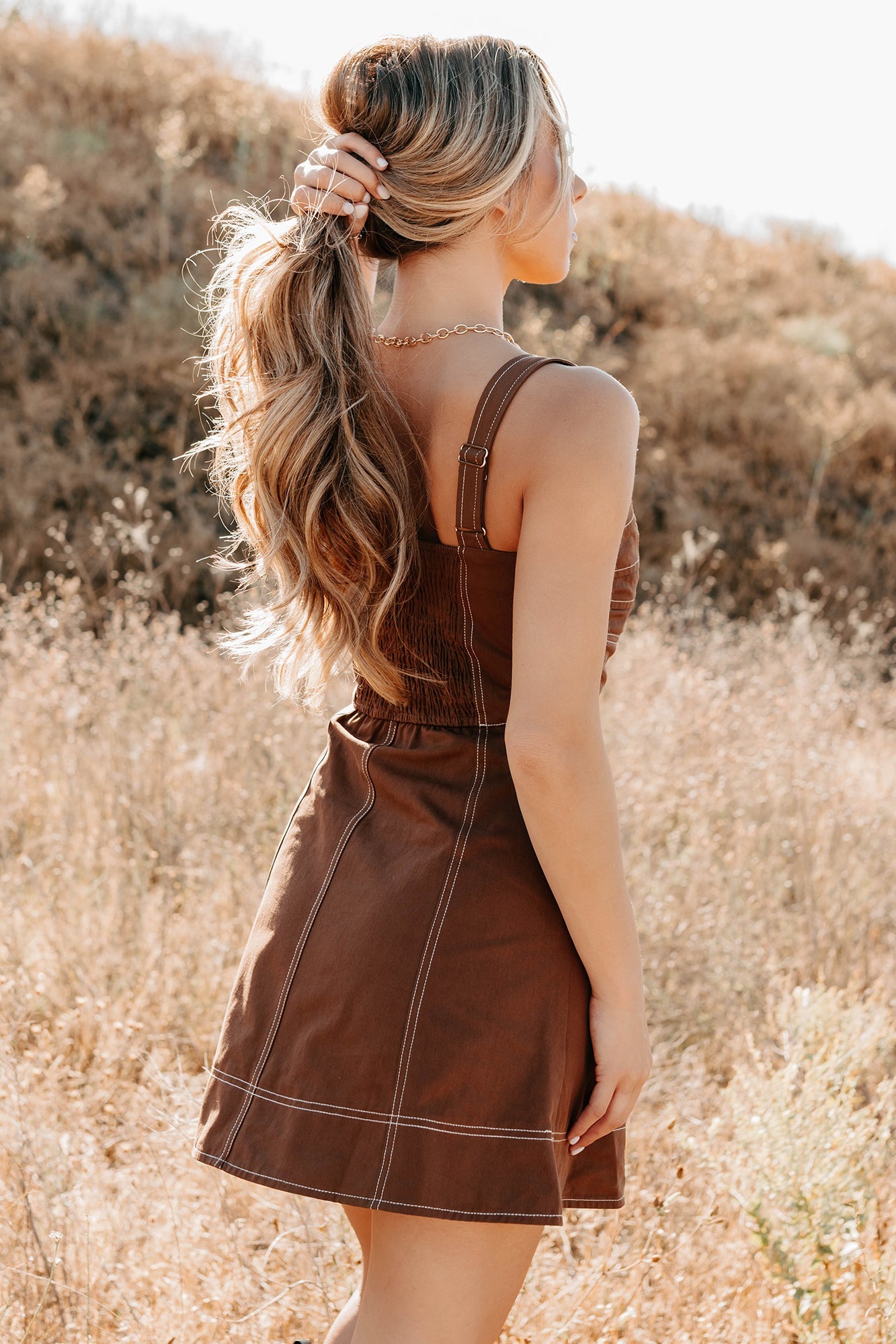 Soulful Gazes Sleeveless Denim Mini Dress (Mocha)