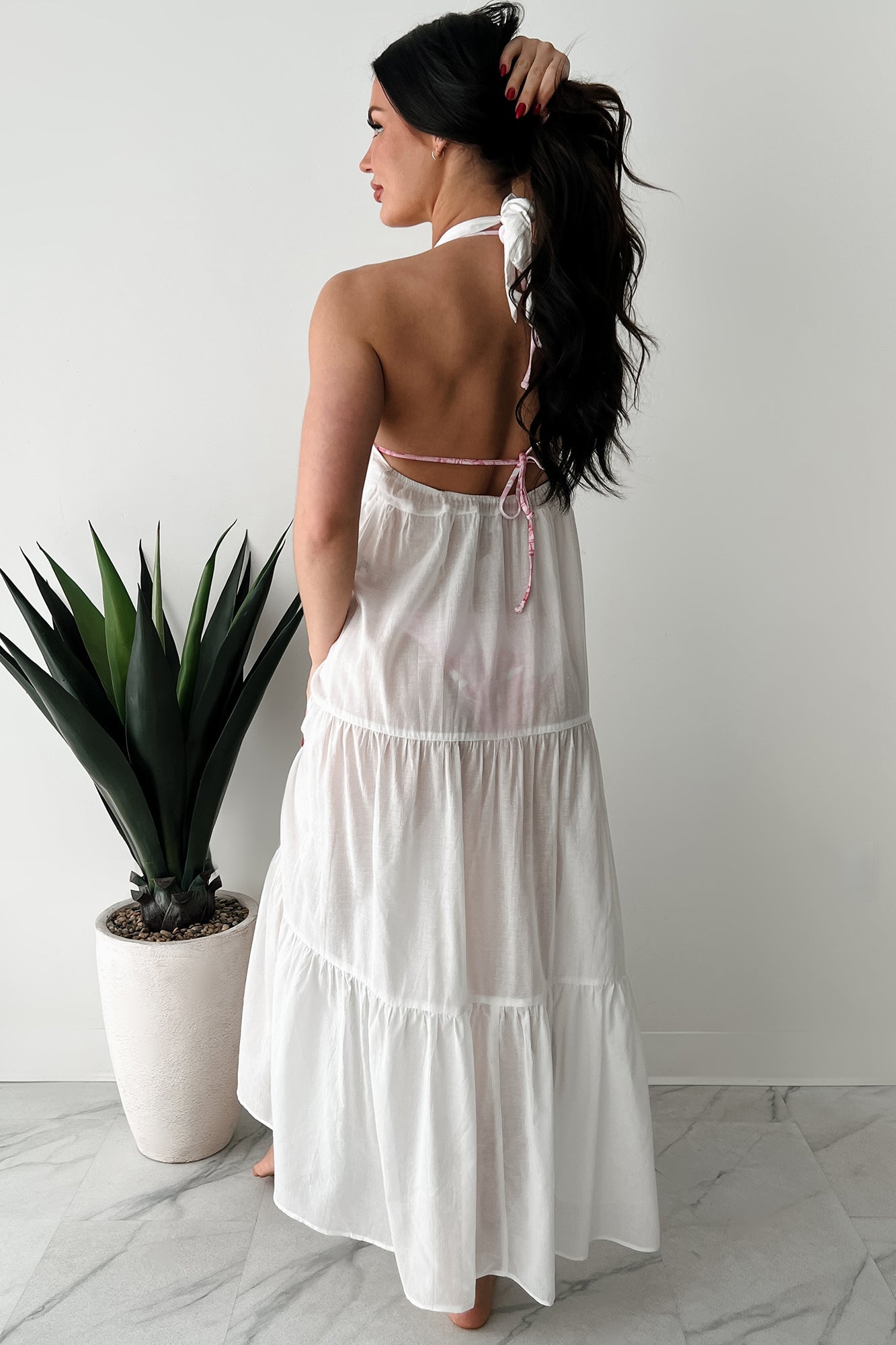 Reach To The Skies Halter Maxi Coverup Dress (Off White)
