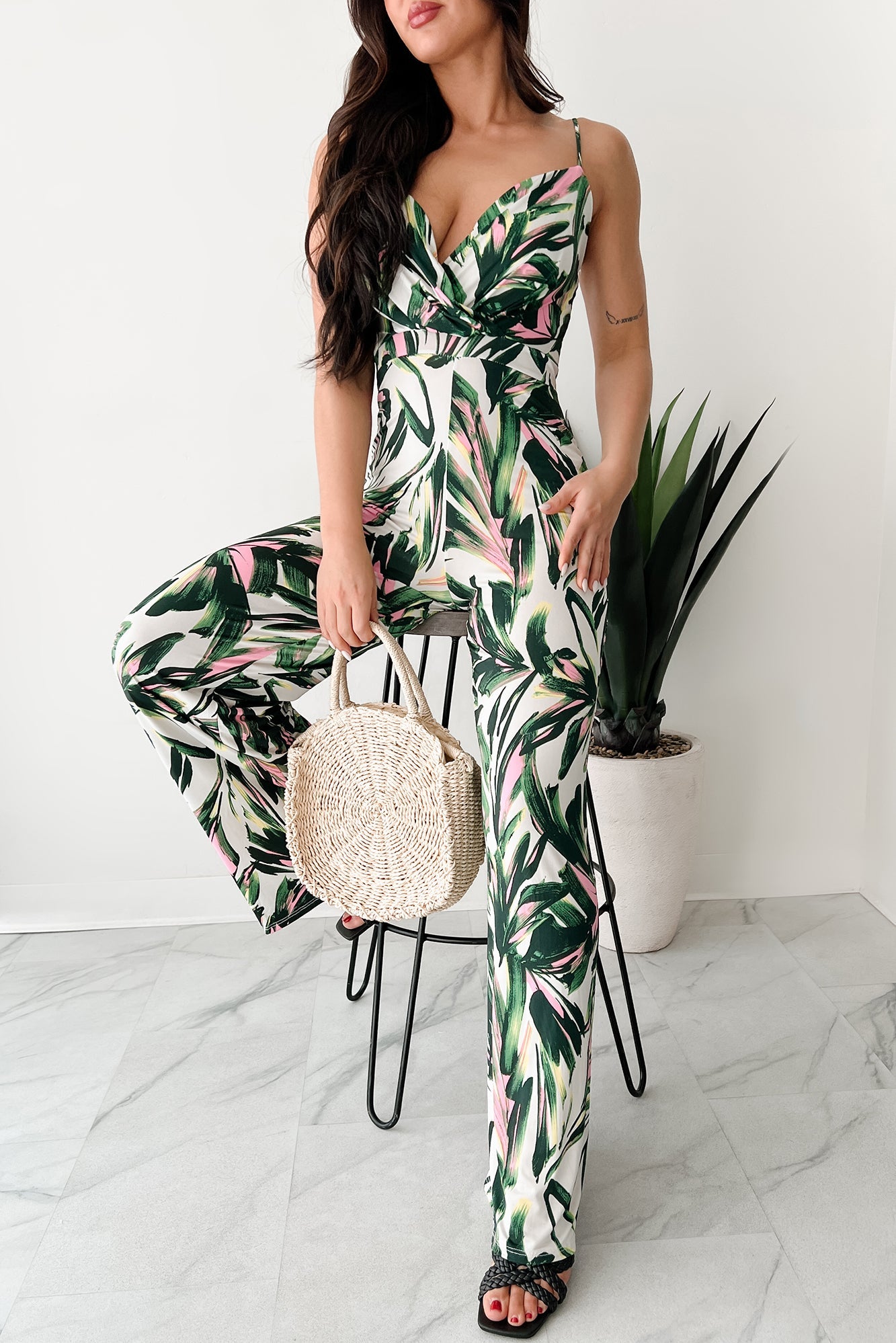 Walking With Fire Printed Surplice Jumpsuit (Multi)
