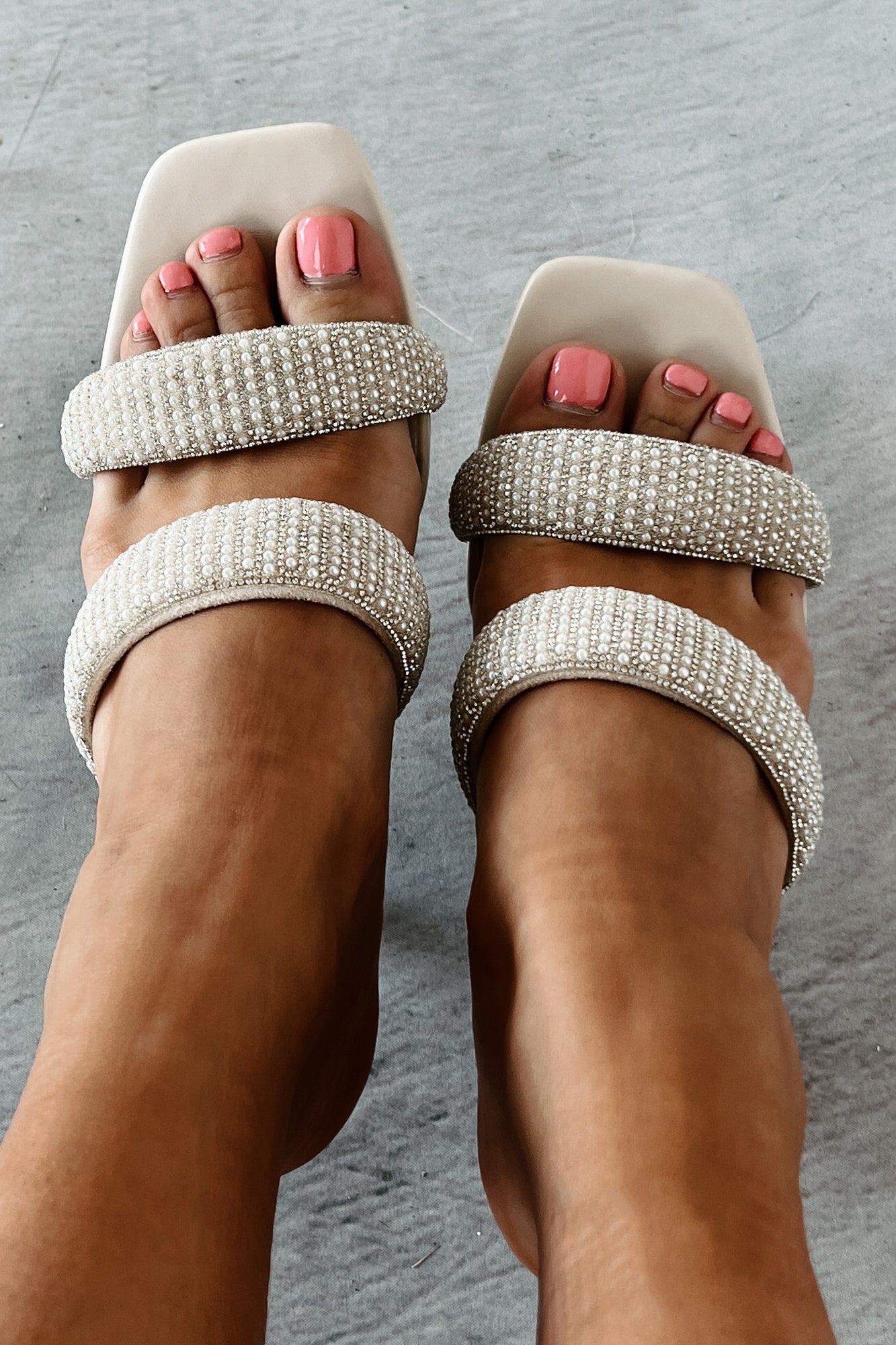 Socialite Surprise Rhinestone Pearl Strap Heels (Ivory)