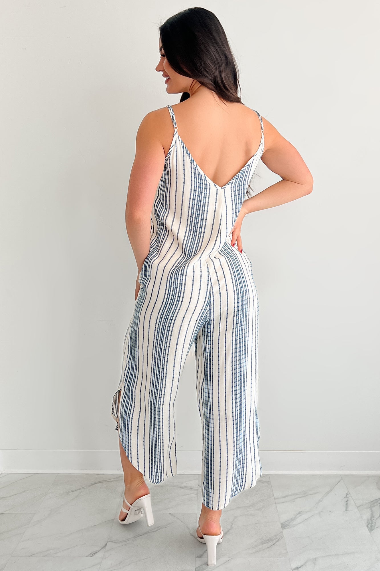 Worn With The Wind Sleeveless Striped Jumpsuit (Ivory/ Blue)