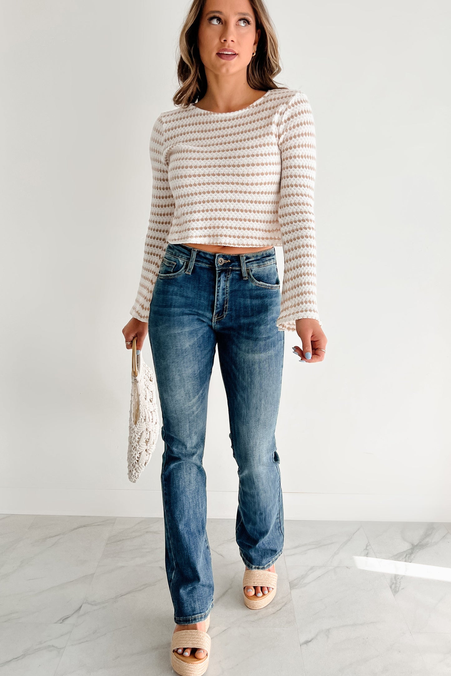 Timeless Charm Striped Long Sleeve Top (Cream/Taupe)