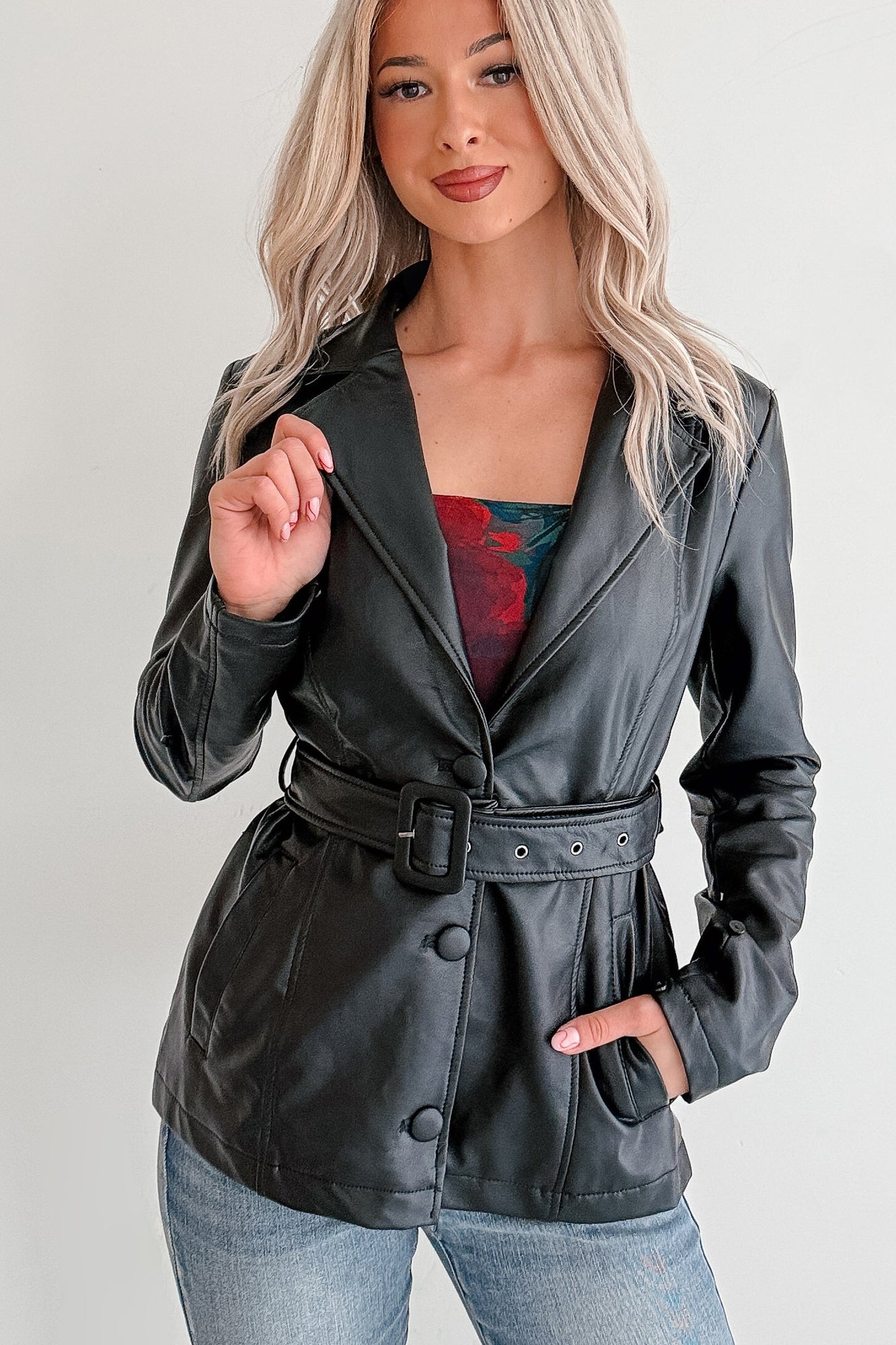 Star Quality Fur Trim Faux Leather Jacket (Black)