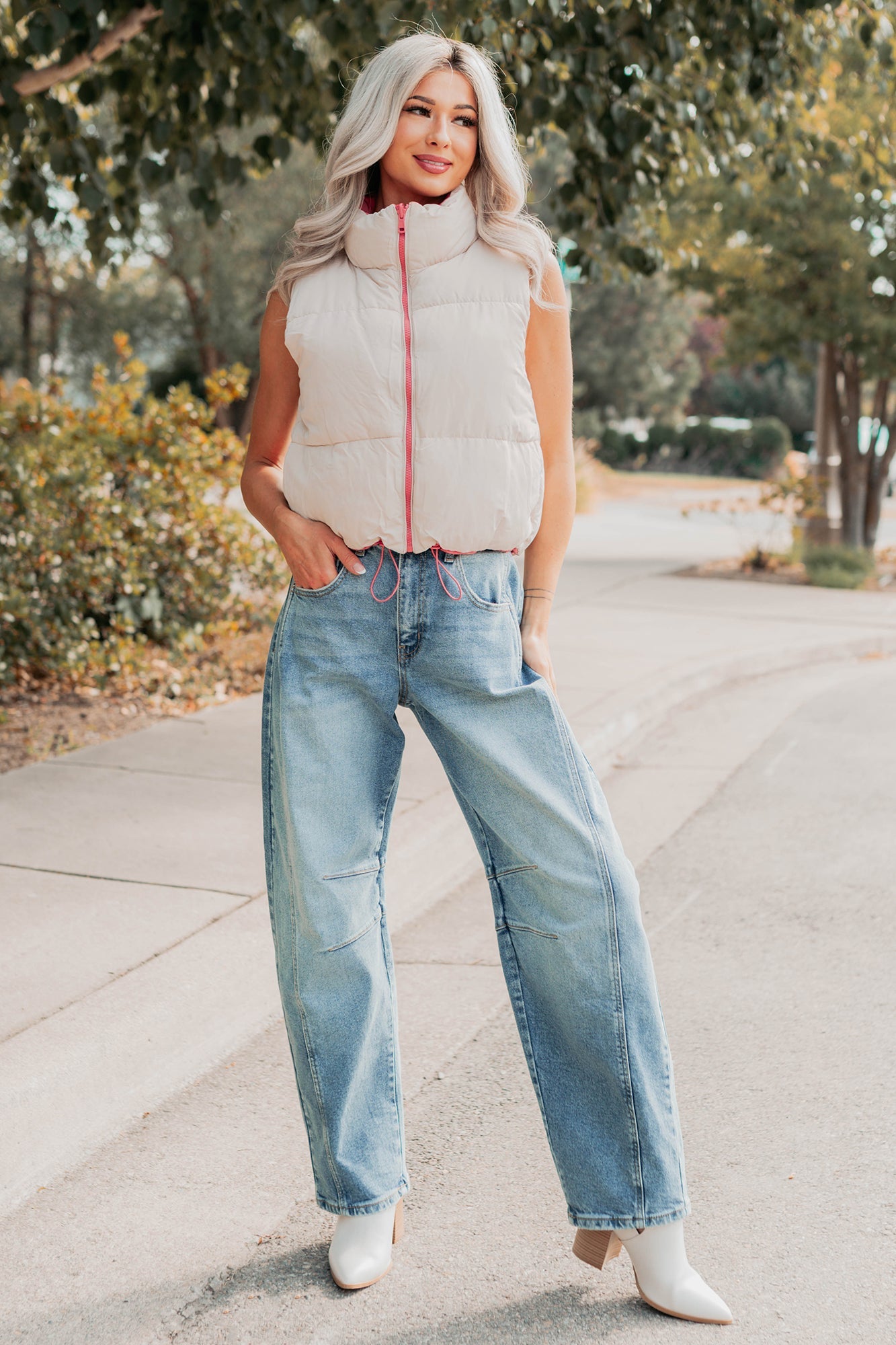 On The Reverse Side Reversible Puffer Vest (Hibiscus/Beige)