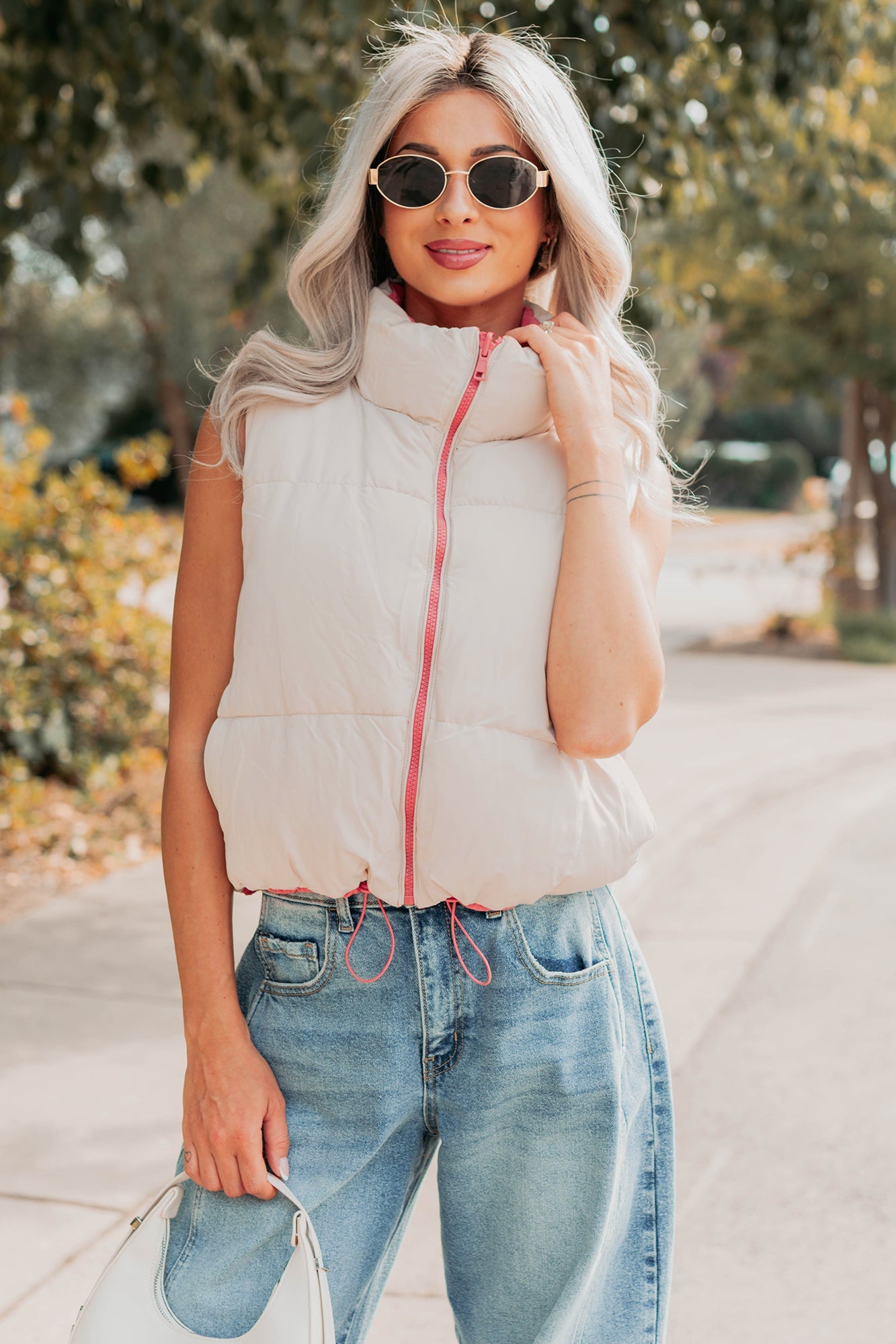 On The Reverse Side Reversible Puffer Vest (Hibiscus/Beige)