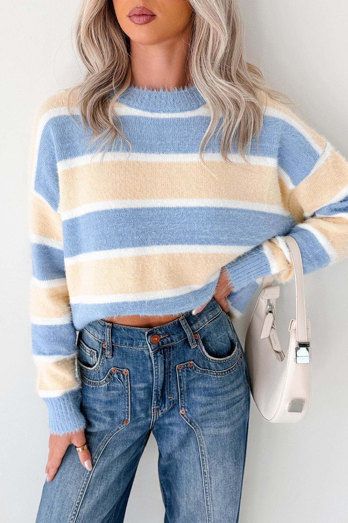Soft Sentiments Papermoon Striped Fuzzy Sweater (Light Yellow/Light Blue)