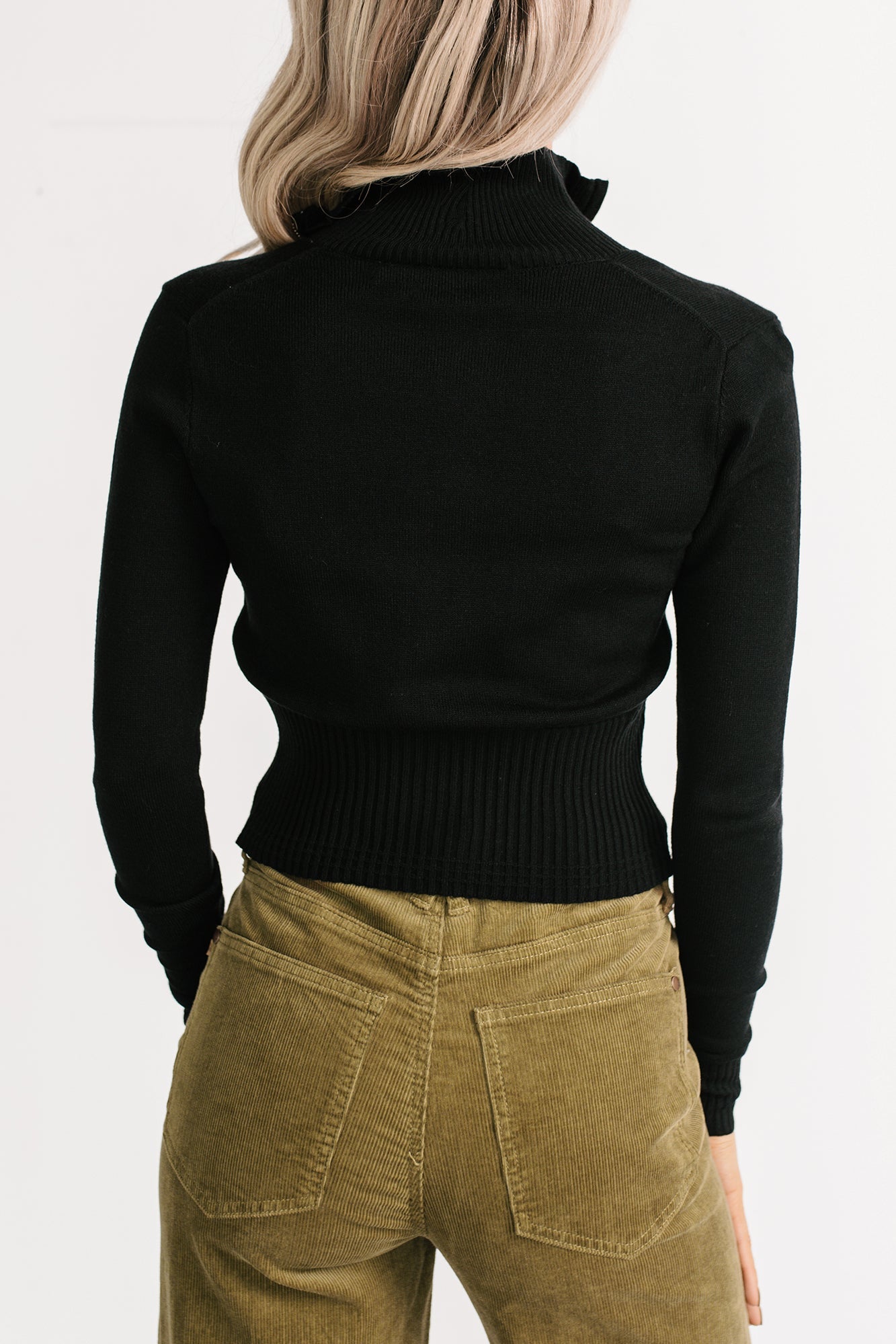 Preferred Taste Mock Neck Zip-Up Sweater (Black)