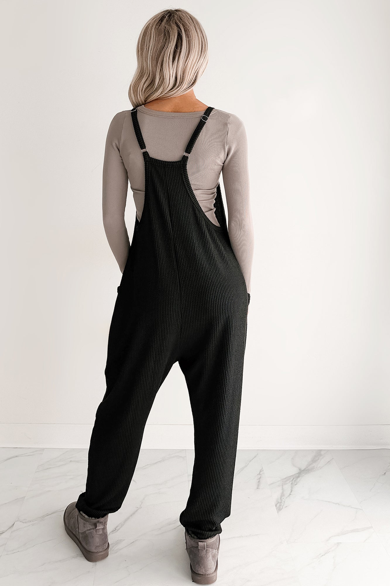 Sweet Crush Ribbed Sleeveless Jumpsuit (Black)