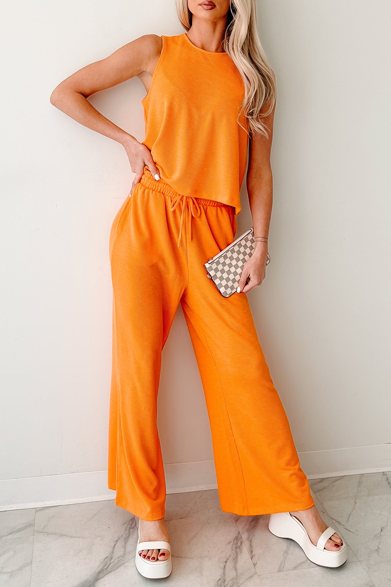 Still As The Stars Two-Piece Ribbed Tank & Pant Set (Orange)