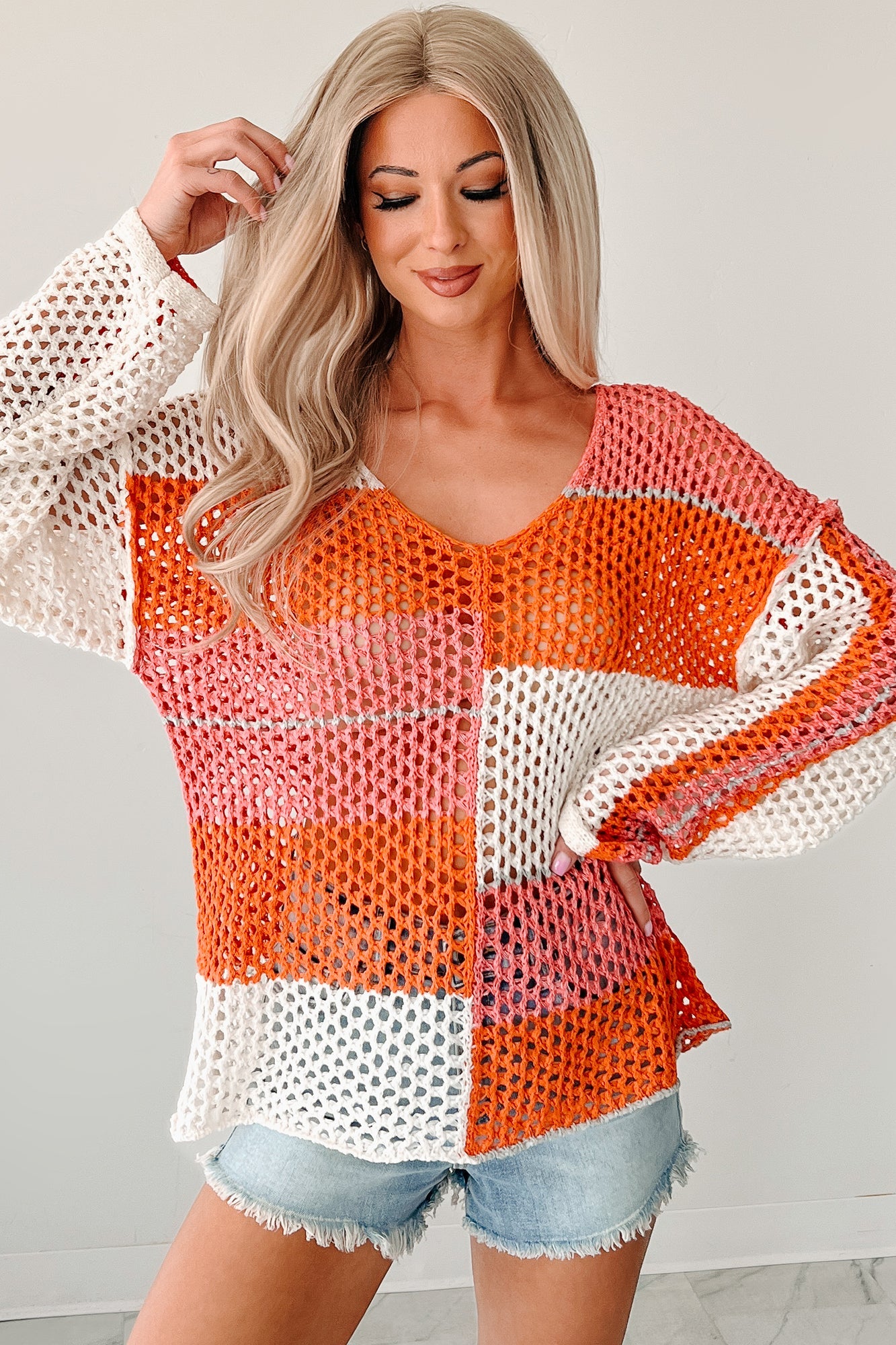 Roam Ready Colorblock Crochet Top (Mango)