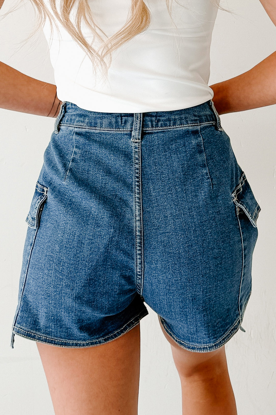 Wait For Me Cargo Denim Wrap Skort (Blue)