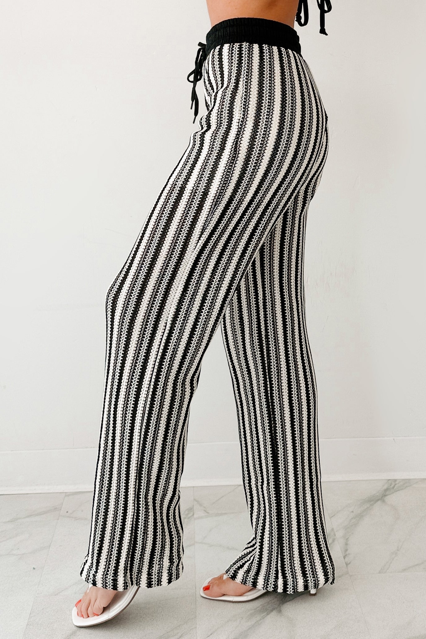 Yours To Hold Striped Crochet Pants (Black/Ivory)
