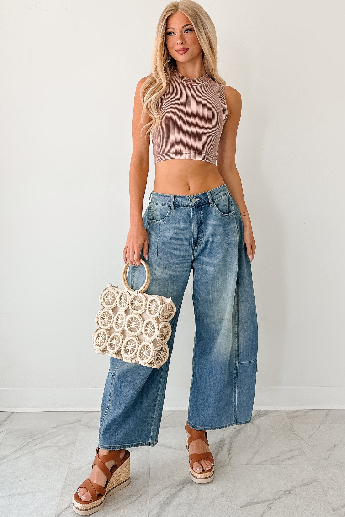 Woke Up Cute Stone Wash Padded Zenana Top (Deep Camel)