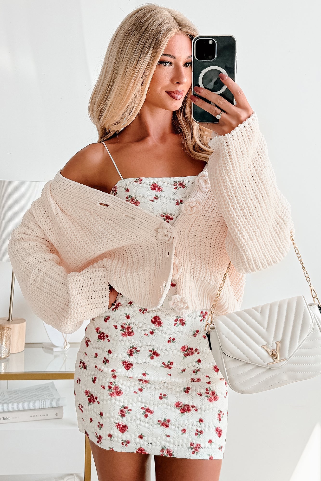 Perfectly Placed Floral Lace Mini Dress (Off White)