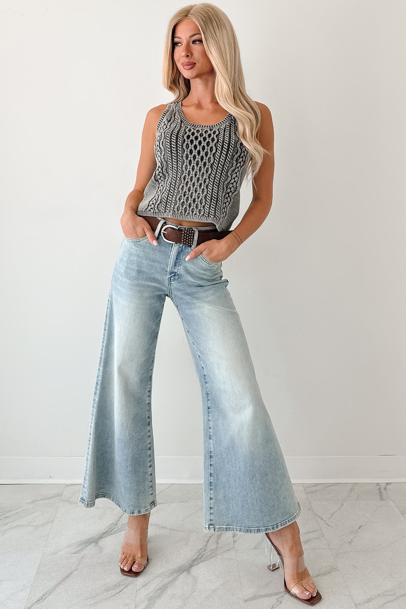 Prioritizing Peace Sleeveless Cable Knit Top (Black)