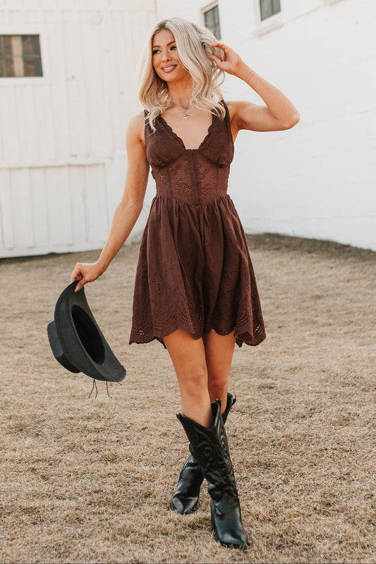 Southern Belle Energy Corset Fit And Flare Mini Dress (Brown)